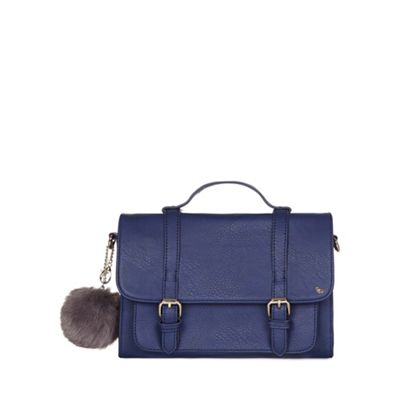 Blue Pom Pom Satchel Bag